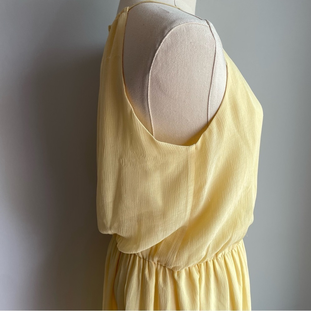 Lemon Yellow Chiffon Dress Sz M High Neck Knee Length Sleeveless Summer Casual - Picture 6 of 11